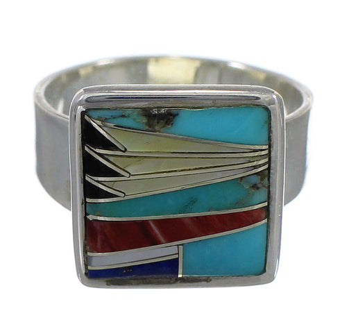 Genuine Sterling Silver And Multicolor Southwestern Ring Size 5 YX77527